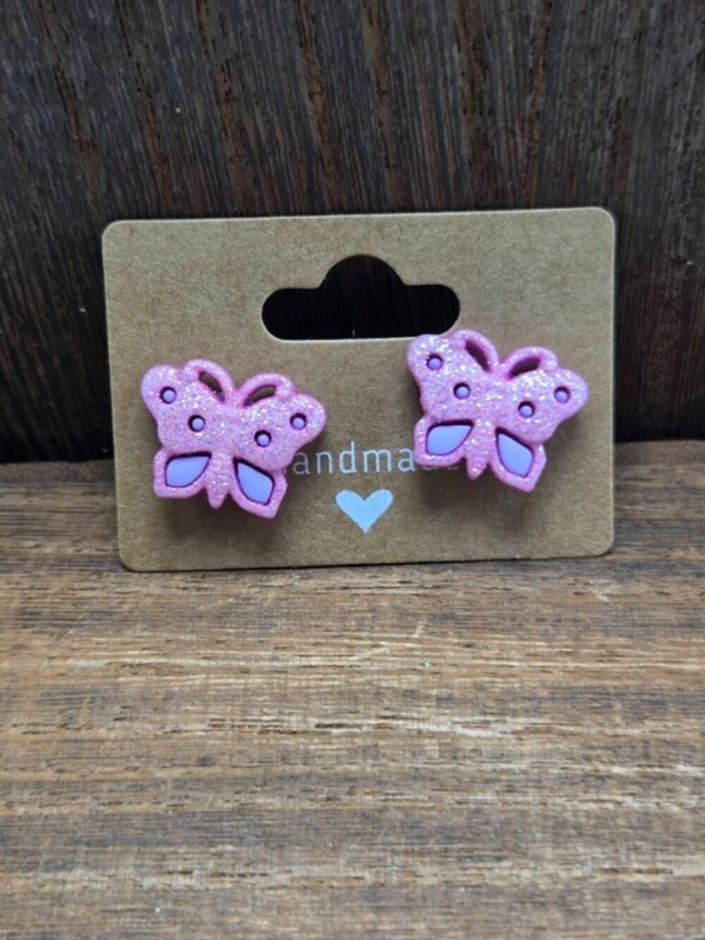 NWT Sparkle Pink Butterfly Earrings Pierced Stud Figural Light Weight Handmade